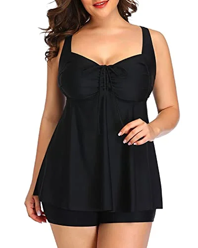 Push Up Padded Bra Plus Size Swimsuits Shorts For Women-Black