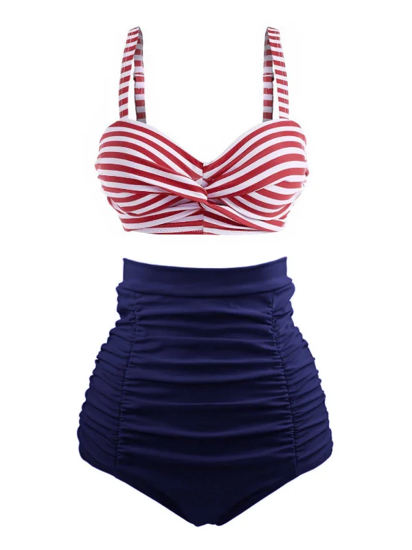 1950s Striped Colorblock Retro Bikini Set