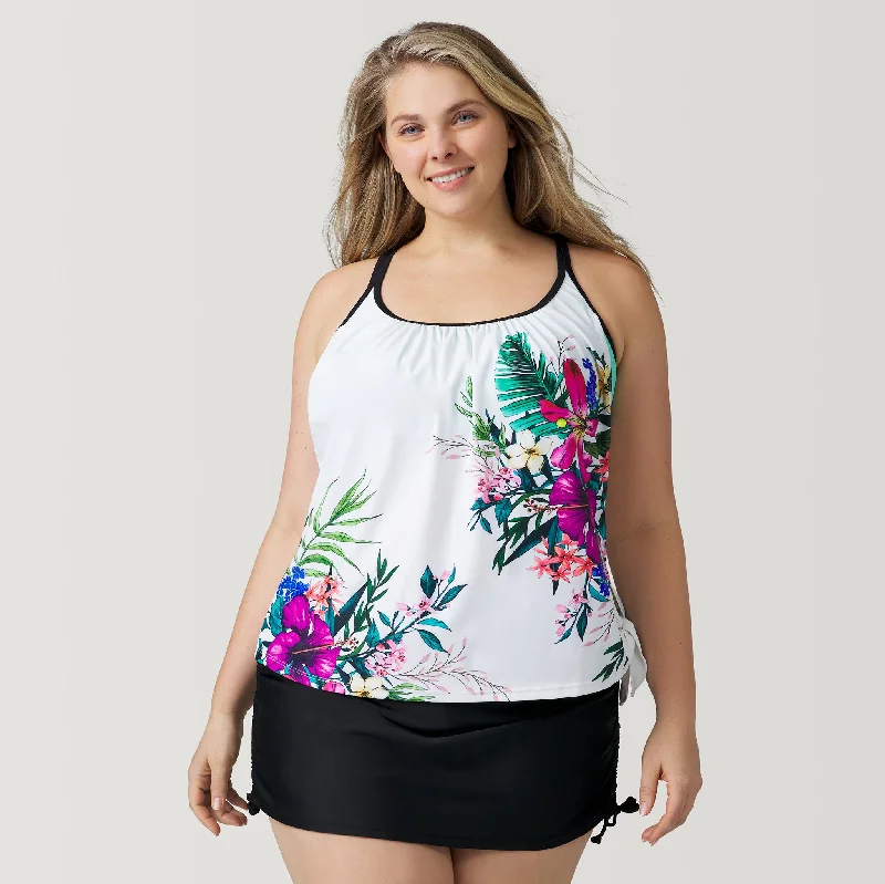 Women's Plus Size Tahiti Tropical Side Tie Blouson Tankini Top