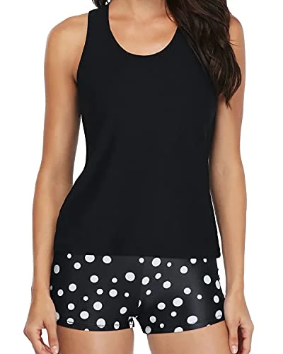 Flattering Teen Tankini Swimwear Boy Shorts-Black Dot