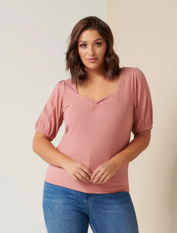 Juliet Curve Sweetheart Neck Ribbed Top