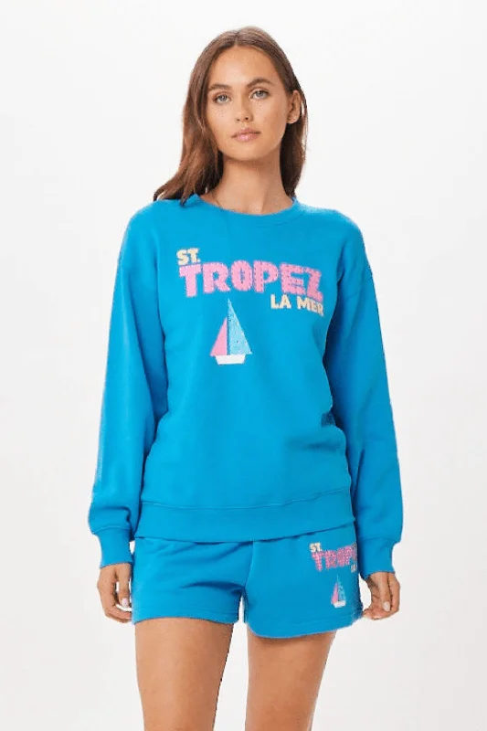 Bright Blue St. Tropez Jet Setter Surf Wash Crewneck