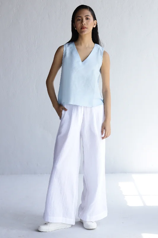 Clara Linen Top: Lume Blue