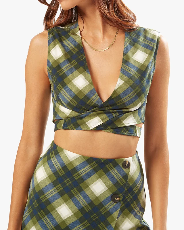 Tie Back Vintage Plaid Wrap Top