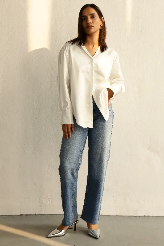 Joana Re-Satin Shirt: Cloud White