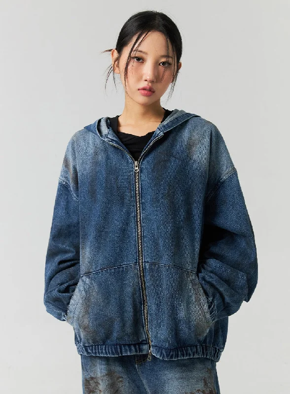 Zip-Up Denim Hooded Jacket CO323