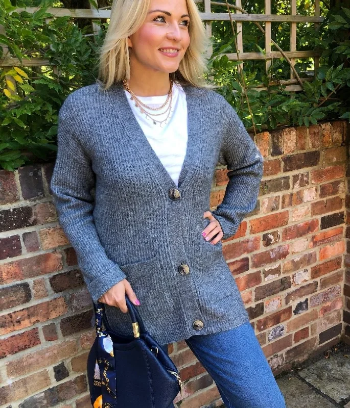 Charcoal Buttoned Pocket Cardigan