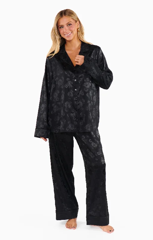 Classic Cropped PJ Set ~ Black Floral Silky