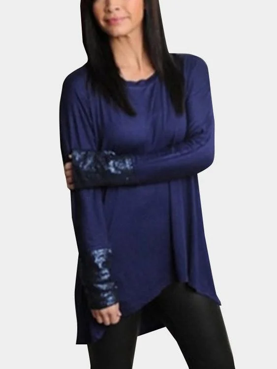 Custom Long Sleeve Cozy Round Neck Irregular Blue T-Shirts