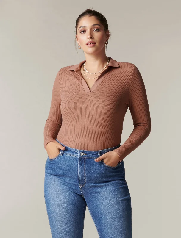 Daphne Curve Rib Polo Top