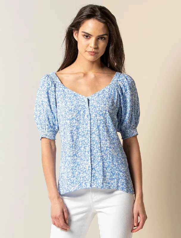 Audrey Puff Sleeve Button Through Blouse