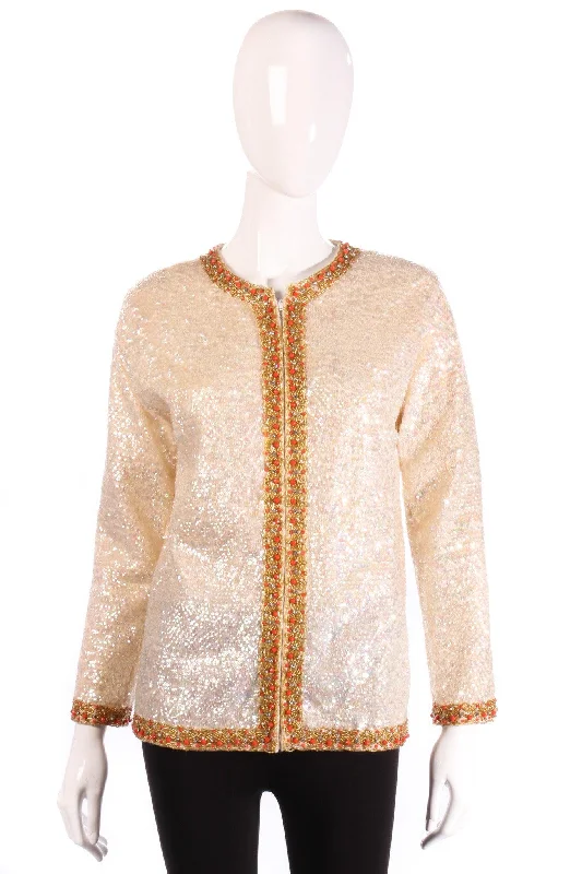 Hatais Vintage Sequin Jacket Cream and Coral Size 40 (UK12)