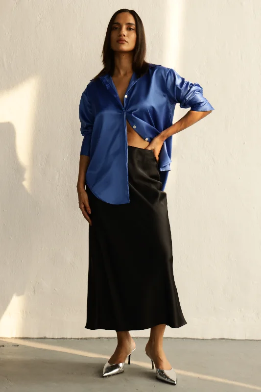 Joana Re-Satin Shirt: Lapis Blue