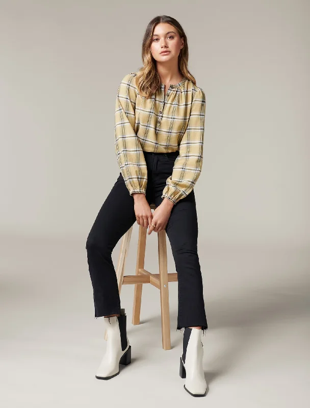 Zoey Check Half Placket Blouse