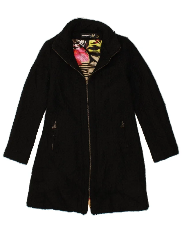 DESIGUAL Womens Overcoat EU 40 Medium Black Polyester