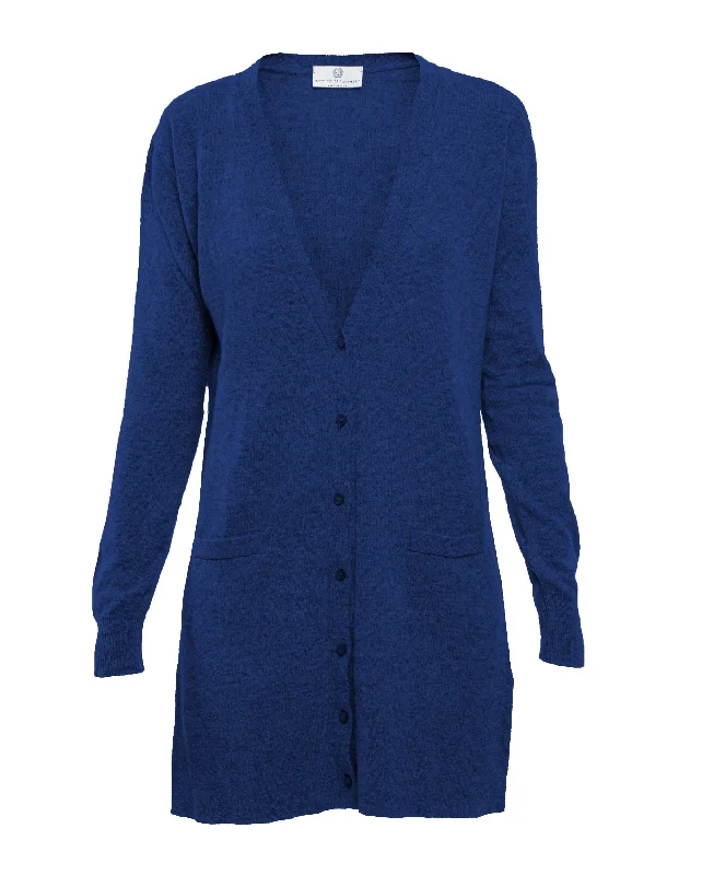 NEW FALL 24 - Women's Long Pure Cashmere Cardigan Sweater Melange Blue by Monticelli Cashmere