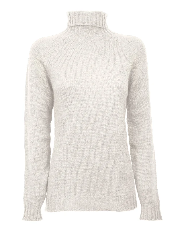 NEW FALL 24 - Women's Cashmere Raglan Sleeve Turtleneck Sweater Milk White by Monticelli Cashmere