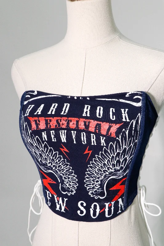 graphic  denim corset (stretchy) strapless croptop