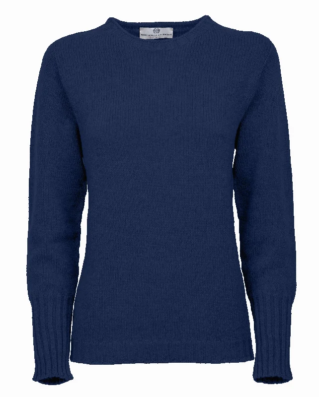 NEW FALL 24 - Women's Pure Cashmere Crew Neck Sweater Melange Blue by Monticelli Cashmere