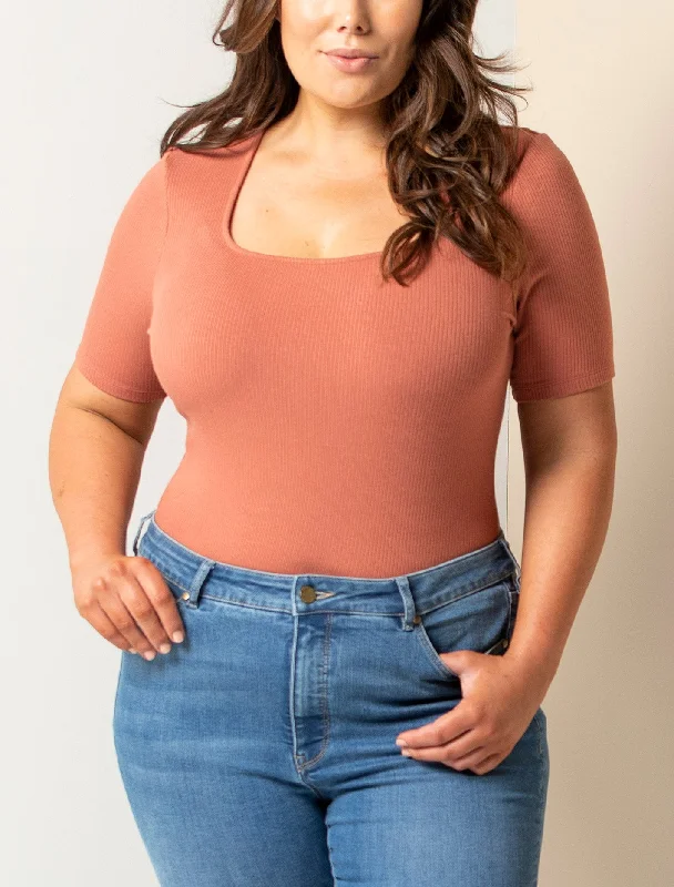 Daniella Curve Square Neck Ribbed Top