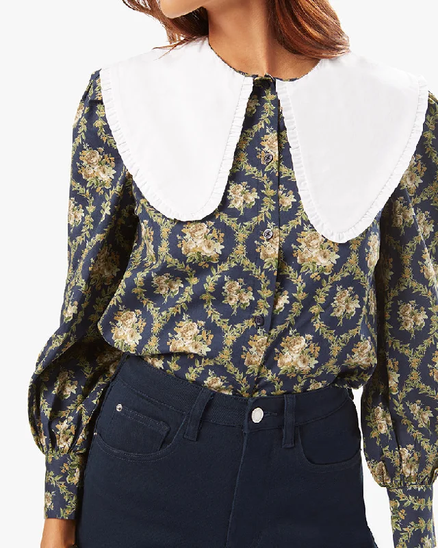 Collar Puff Sleeve Victorian Floral Top