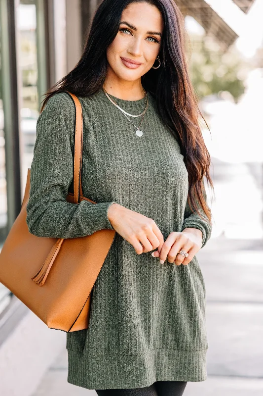 Reason For Happiness Olive Green Ribbed Tunic