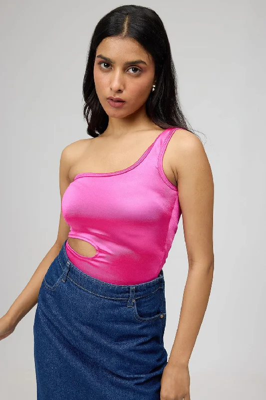 Hot Pink One Shoulder Cutout Bodysuit