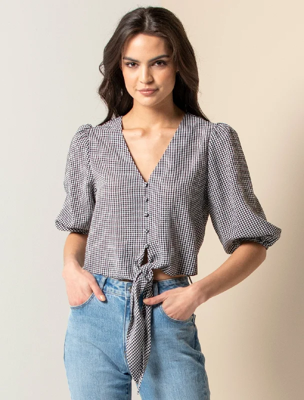 Abby Gingham Tie Front Top