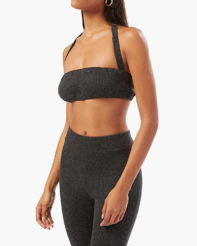 Tie Halter Wide Rib Bra Top