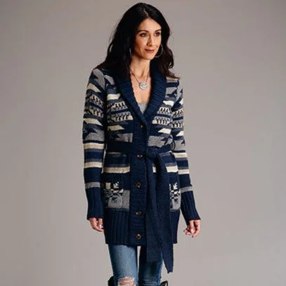 Flash Deal Stetson Women's Belted Aztec Blue Sweater