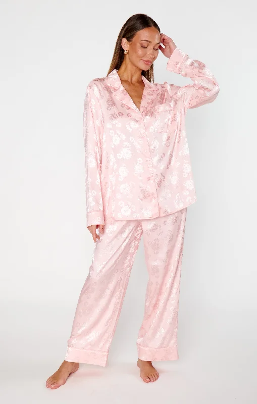 Classic Cropped PJ Set ~ Pink Floral Silky