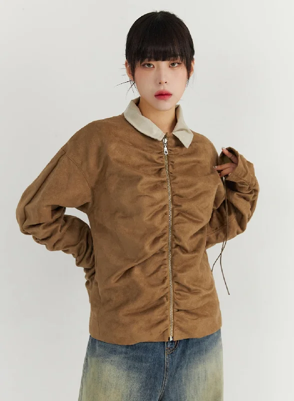 Ruched Zip-Up Collar Jacket CO319