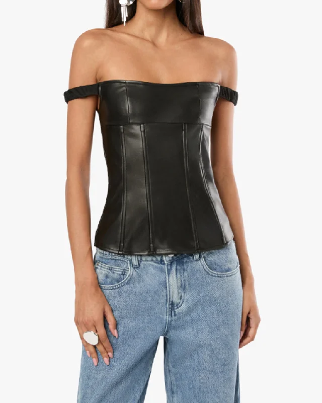 Off Shoulder Vegan Leather Corset