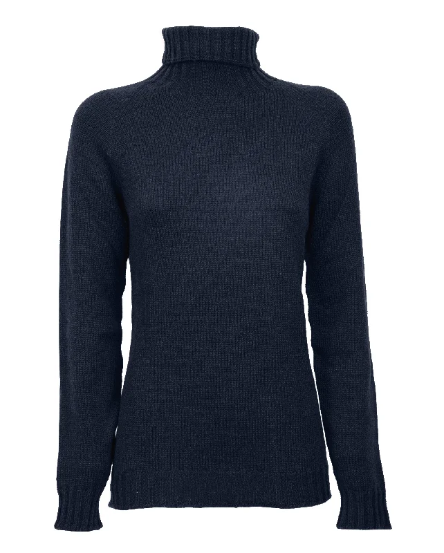 NEW FALL 24 - Women's Cashmere Raglan Sleeve Turtleneck Sweater Night Blue by Monticelli Cashmere