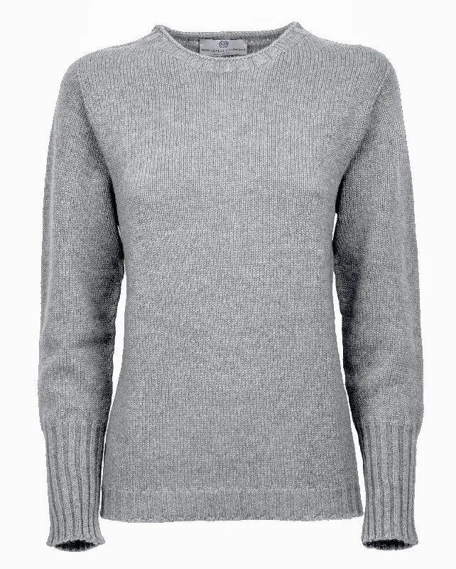 NEW FALL 24 - Women's Pure Cashmere Crew Neck Sweater Melange Gray by Monticelli Cashmere