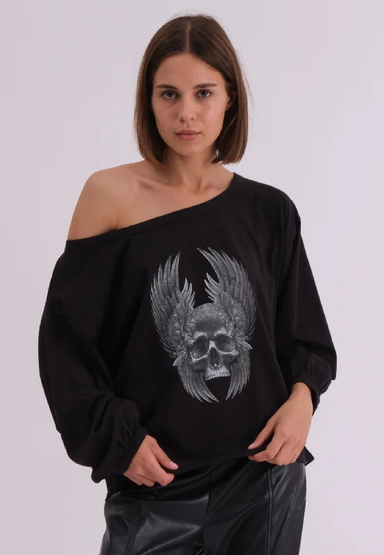 WINGS SKULL BLACK LS TOP