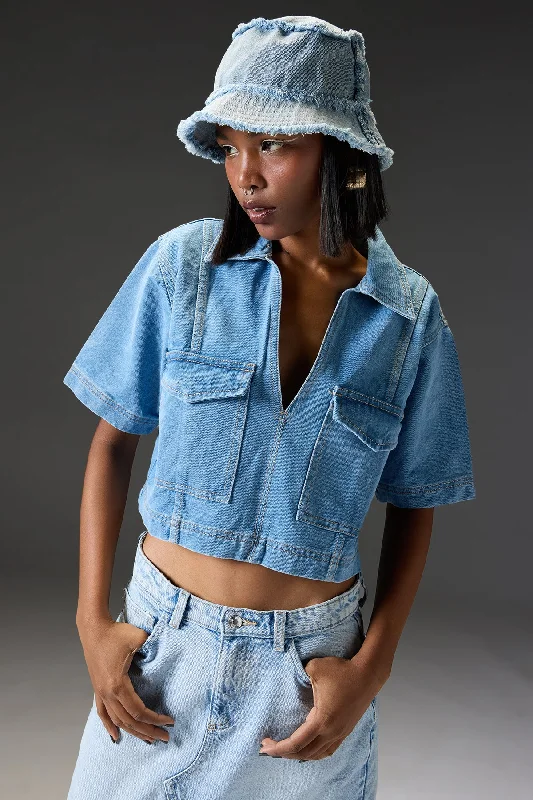 Light Blue Cut And Sew Denim Top