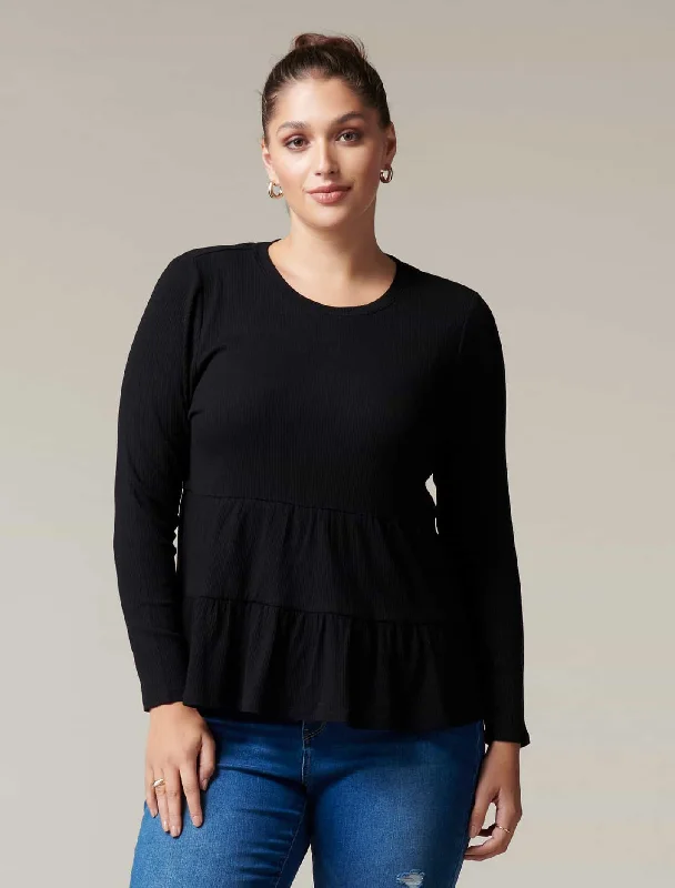 Tash Curve Ribbed Long Sleeve Smock Top