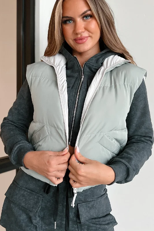 Out Exploring Crop Puffer Vest (Sage)