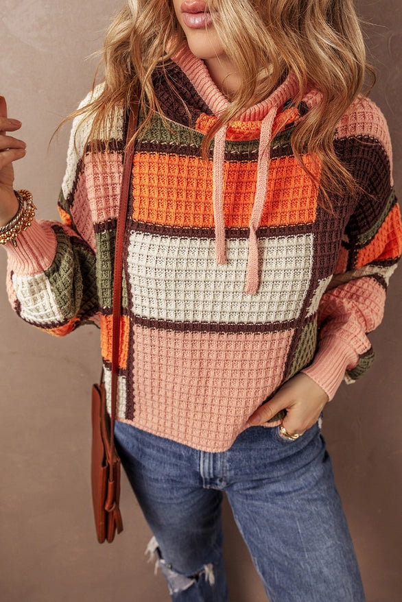Today's Deal Women's Multi-Color Block Waffle Knit Sweater in Orange