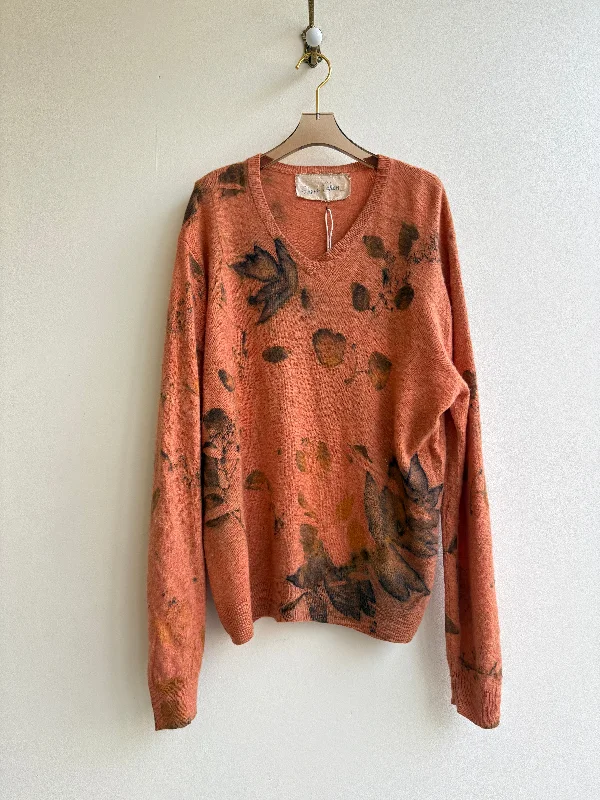 Orange Cashmere Eco Printed V-neck Sweater (Reworked)