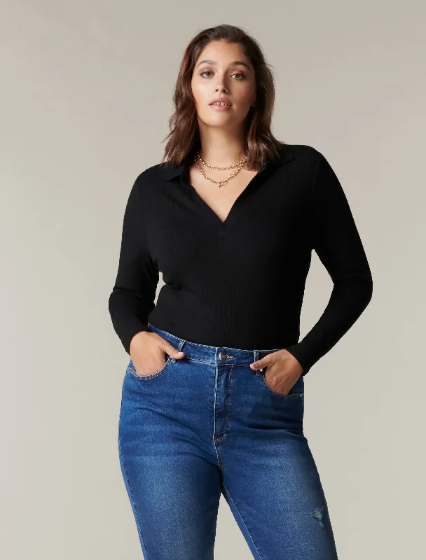 Daphne Curve Rib Polo Top