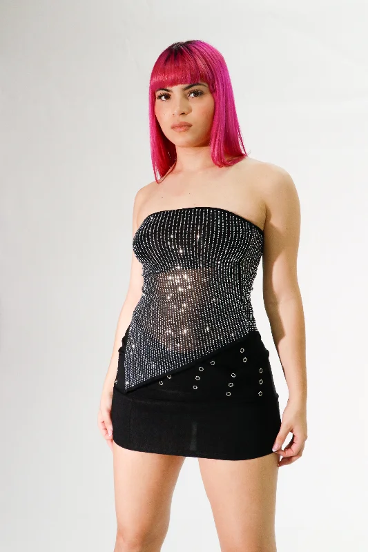 sparkly rainstones asymmetrical strapless top