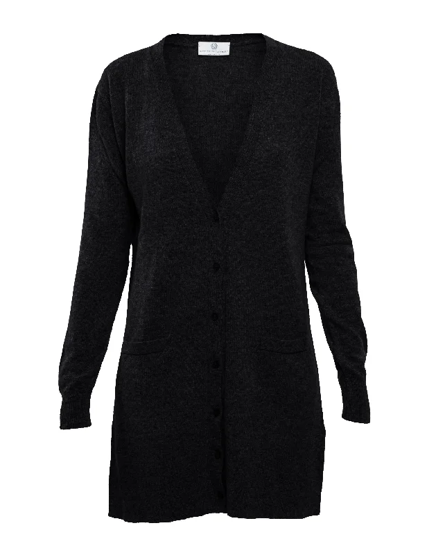 NEW FALL 24 - Women's Long Pure Cashmere Cardigan Sweater Black by Monticelli Cashmere