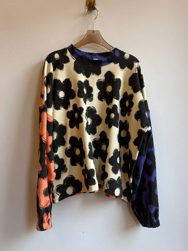 Blue, Orange & Black Flower Boxy Sweatshirt