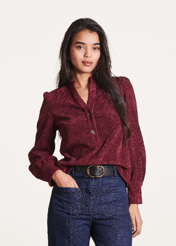 Top bordeaux manches longues bouffantes