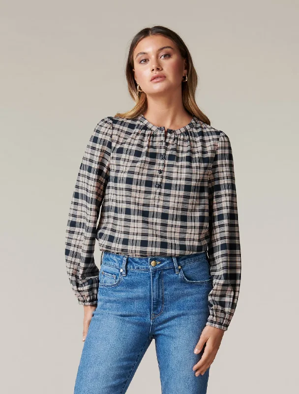 Zoey Check Half Placket Blouse