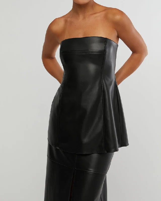 Vegan Leather Strapless Top