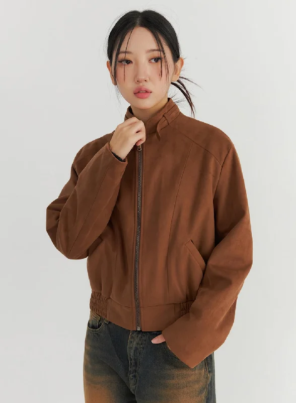 Faux Suede Bomber Jacket CO324