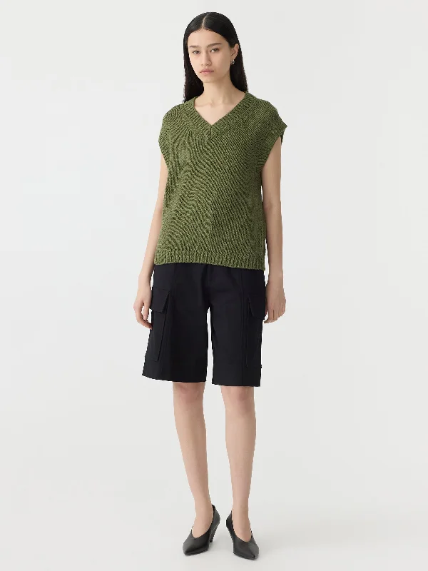 Cotton Linen V Neck Knit